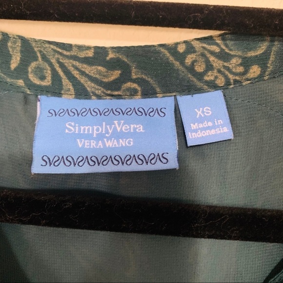 VERA WANG•long sleeve green paisley blouse XS - Picture 3 of 8